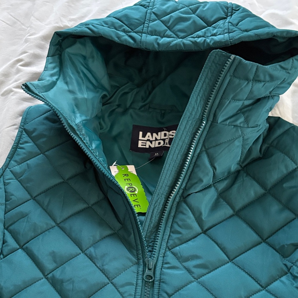 Lands' End Teal Hooded Quilted Vest